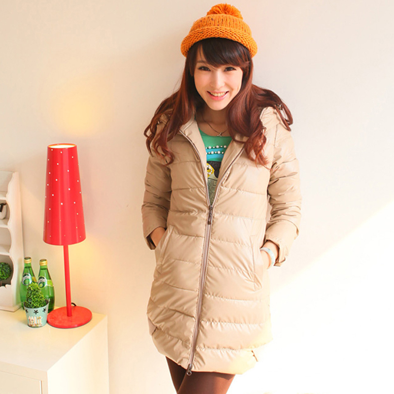 1108 winter 2012 slim faux leather wadded jacket female thickening with a hood medium-long wadded jacket cotton-padded jacket