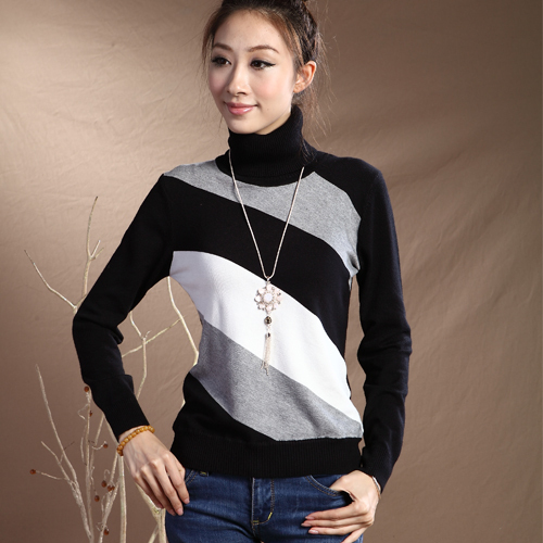 1111 slim turtleneck stripe sweater basic sweater female short design basic shirt female