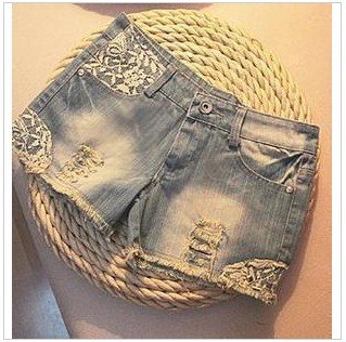 1128 Korean women's 2011 spring summer limited edition nail lace Willow denim shorts