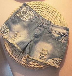 1128 women's 2011 spring and summer limited edition lace rivets denim shorts