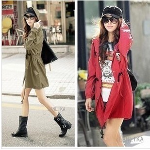 1185 autumn medium-long all-match women outerwear loose long-sleeve slim waist with a hood