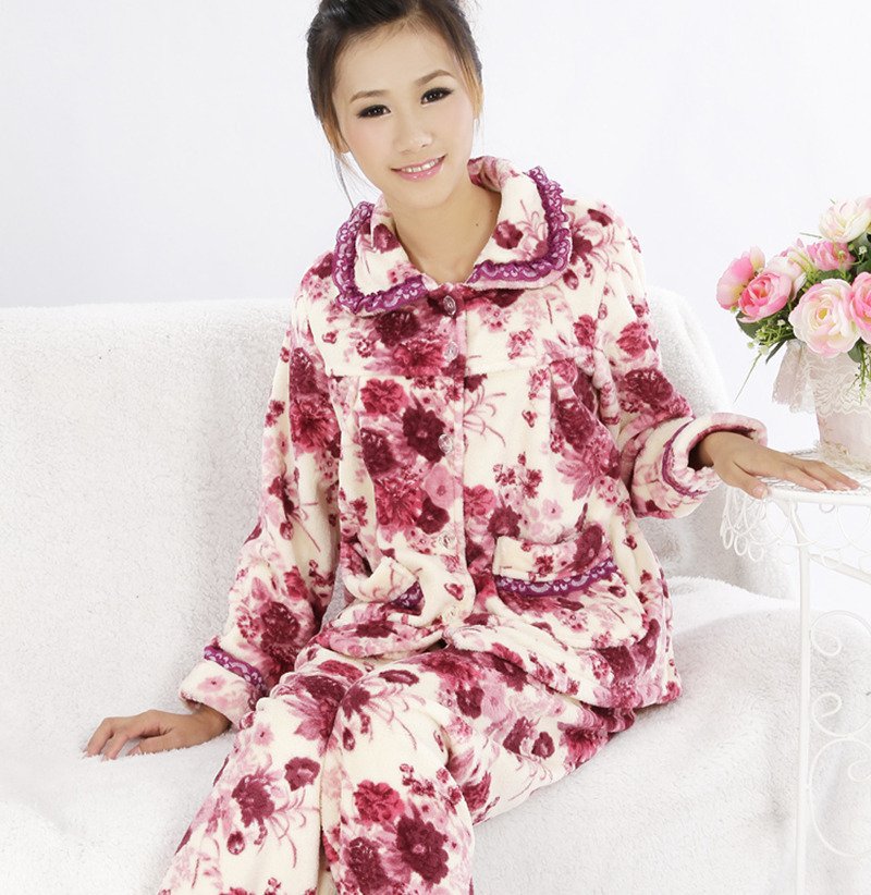 12 autumn and winter female plus size plus size coral fleece sleepwear xxxl super women's sleepwear thickening