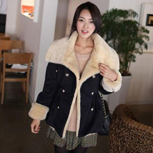 12 autumn and winter hot-selling sweet berber fleece turn-down collar double breasted all-match outerwear free shipping