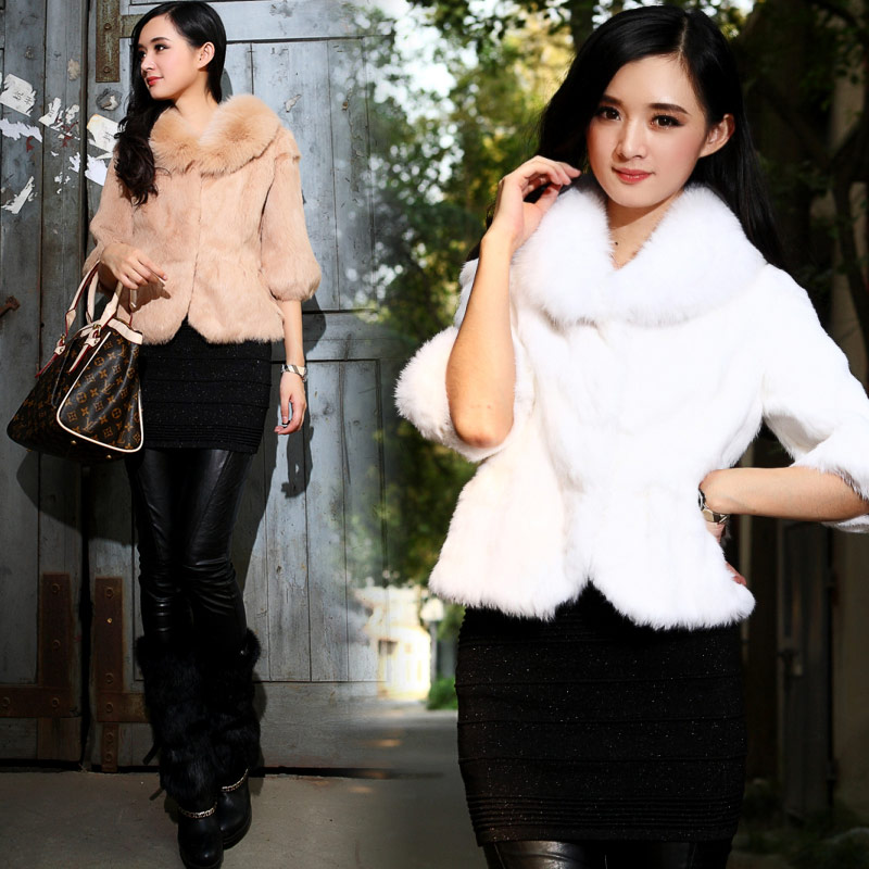 12 autumn and winter outerwear small lapel three quarter sleeve luxurious fur collar fur short design gentlewomen ladies