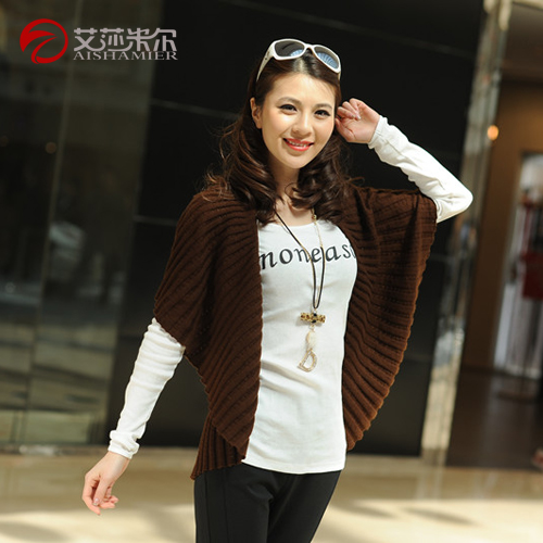 12 autumn and winter women's cashmere cape wool bat type loose cardigan outerwear sweater