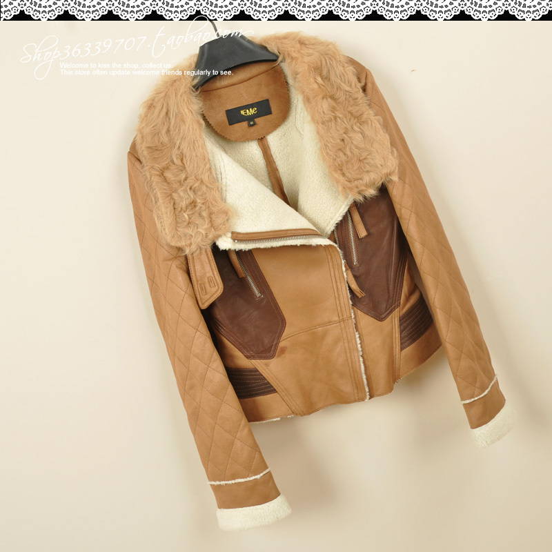 12 autumn and winter women vov patchwork genuine leather berber fleece fur one piece outerwear