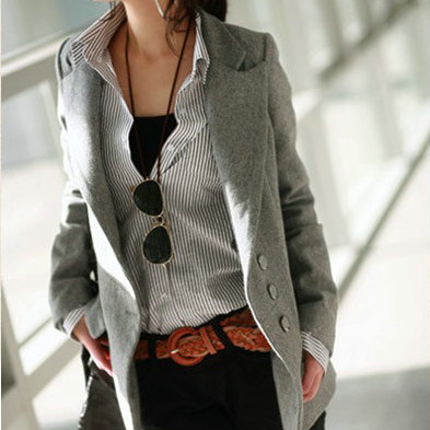 12 autumn outfit new temperament cultivate one's morality pure color suits edition three grain cloth button dust coat 4166