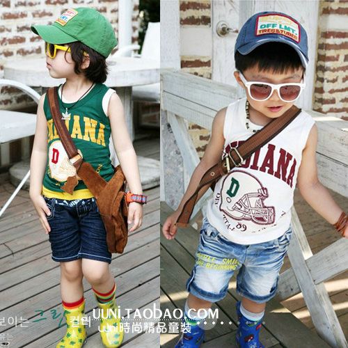 12 children's clothing summer girls clothing handsome male print sleeveless T-shirt 100% cotton t-shirt