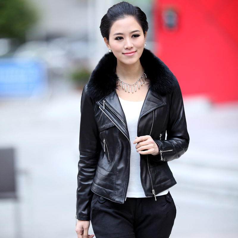 12 fox fur sheepskin genuine leather clothing leather clothing women short design plus cotton women outerwear