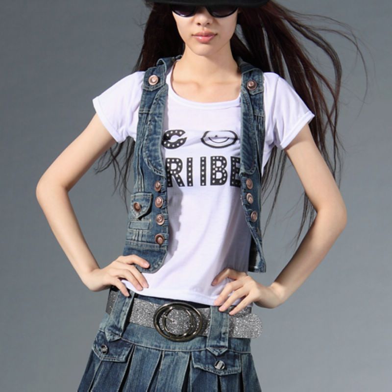 12 hot-selling denim vest all-match double breasted with a hood vest fashion slim vest female jeans vest