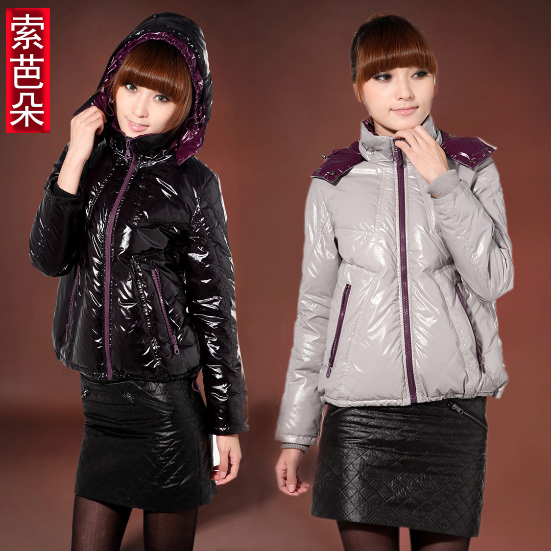 12 large winter stand collar down coat hooded detachable shiny short design down coat r020