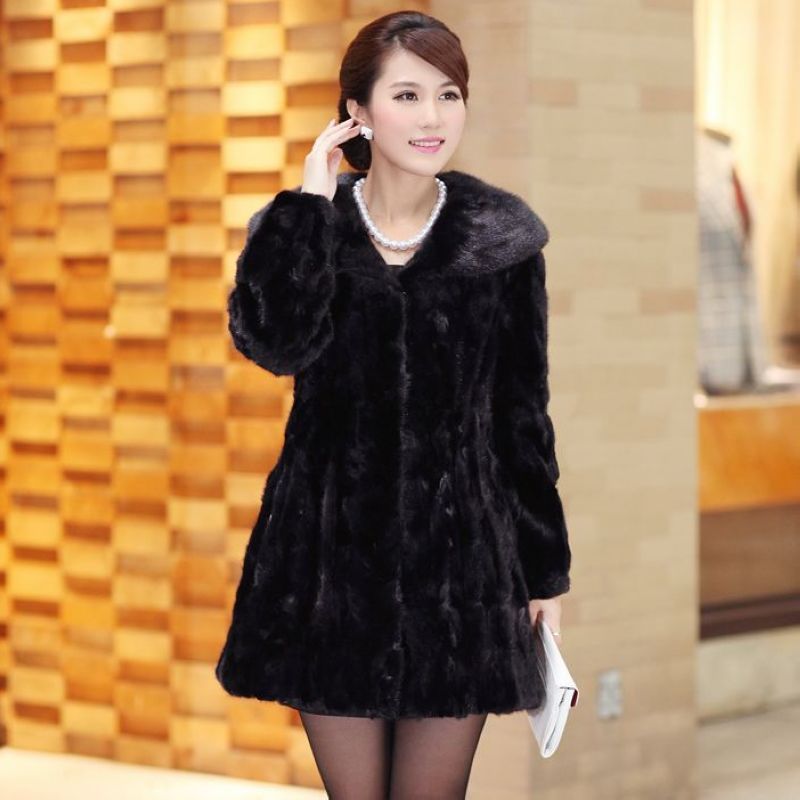 12 mink fight mink fur coat female medium-long fur overcoat