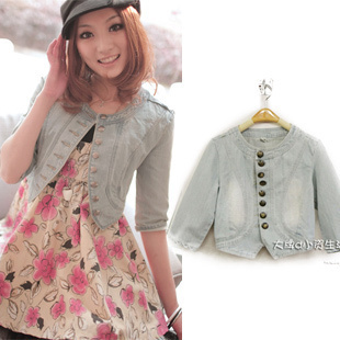 12 personalized fashion slim half sleeve denim short outerwear all-match one-piece dress outerwear