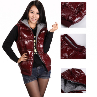 12 plus size clothing down cotton vest with a hood thickening lovers shiny vest female cotton vest