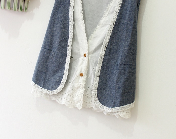 12 spring and summer small fresh fluid cutout embroidery crochet twinset vest