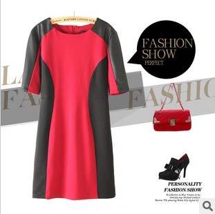 12 spring fashion leather patchwork color block short skirt classic collocation short-sleeve dress