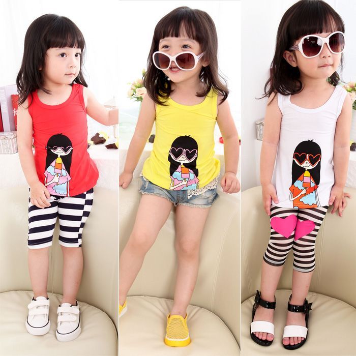 12 summer child girl cartoon girls clothing pure cotton vest long design sleeveless T-shirt