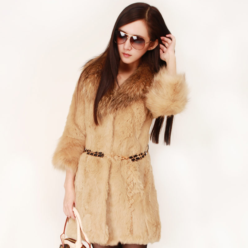 12 Sweets winter luxury large fur collar belt three quarter sleeve casual fur coat