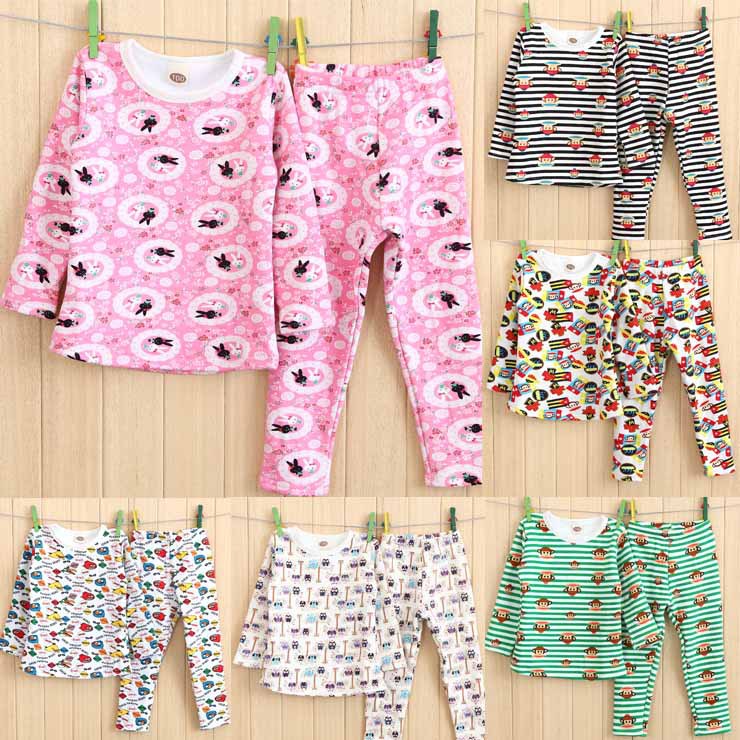 12 winter cartoon child plus velvet thermal at home set baby long johns long johns male female child underwear set