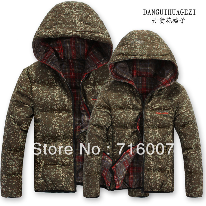 12 winter down coat lovers design with a hood Camouflage man and  women's down coat short design reversible lovers down coat