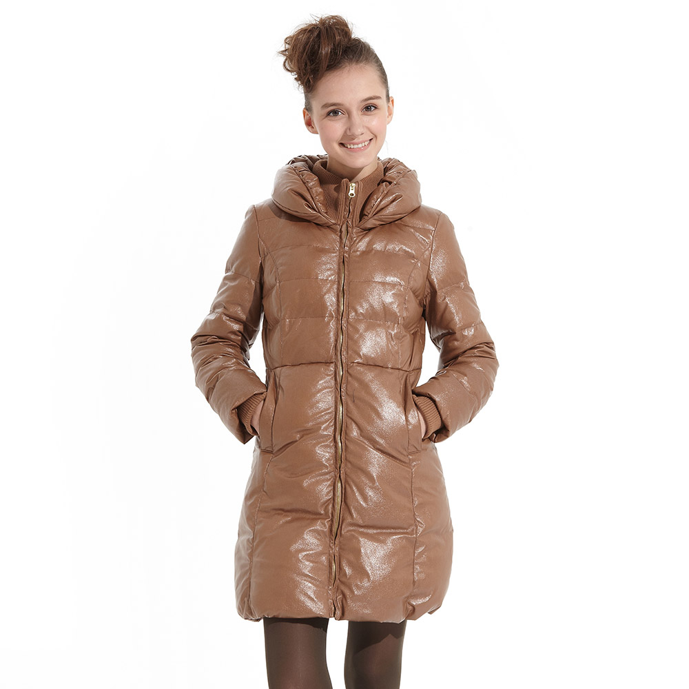 12 winter METERS BONWE female personality design faux leather long down coat 238737 599 f