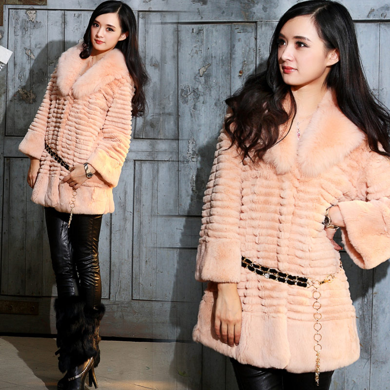 12 winter new arrival French elegant wrist-length sleeve medium-long fur large fur collar luxury