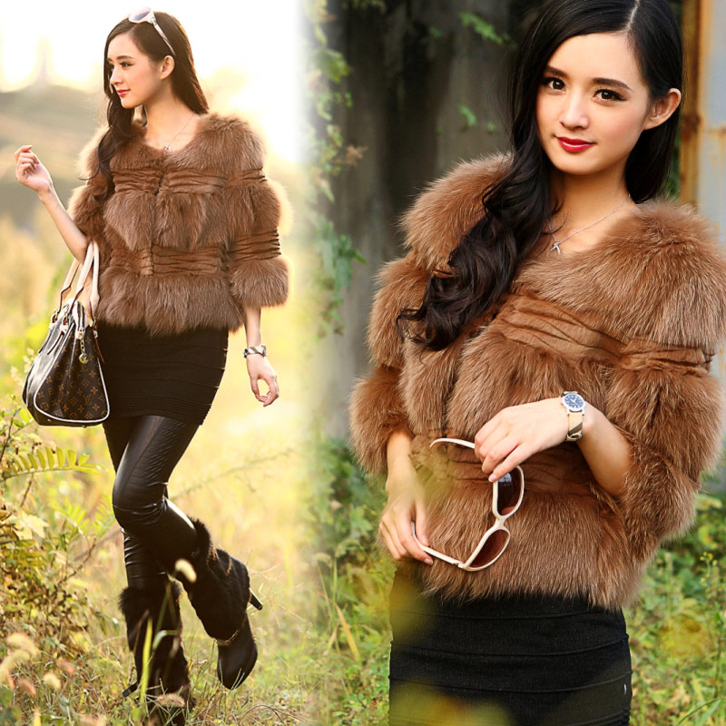 12 winter new arrival Sweets o-neck three quarter sleeve ladies elegant exquisite short design fur coat