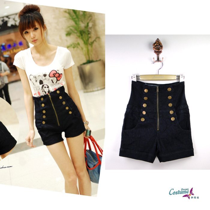 120 8008 - 1 ultra elastic buttons zipper high waist denim shorts high quality