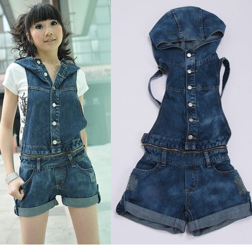 120 personality with a hood disassembly one piece denim bib pants suspenders shorts 9970