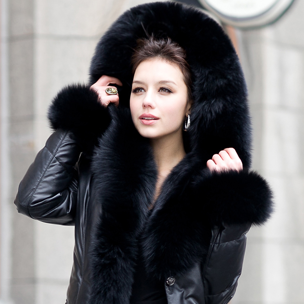 120 top white duck down genuine leather down coat female long design sheepskin fox fur hooded 1218