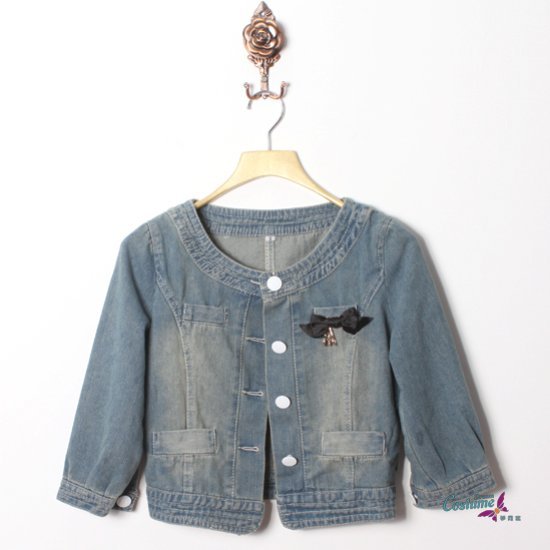 120 women's autumn bow corsage half sleeve denim outerwear high quality