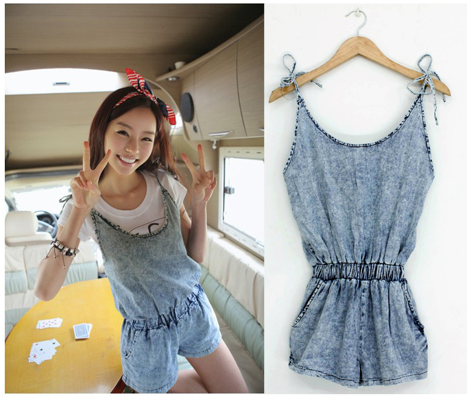 120 women's summer 9217 sweet denim suspenders one piece shorts high quality