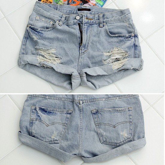 120 women's summer roll-up 9214 hem denim shorts high quality