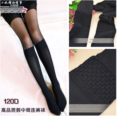 120d vintage patchwork knee-high pantyhose preppy style calf patchwork