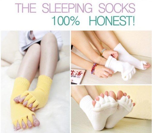 120pairs/lot Happy Feet Foot Alignment Socks As Seen On TV Comfy Toes Sleeping Socks Massage Five Toe Socks