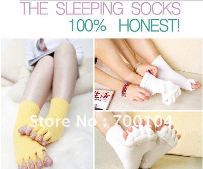 120pairs/lot Happy Feet Foot Alignment Socks Comfy Toes Sleeping Socks Massage Five Toe Socks