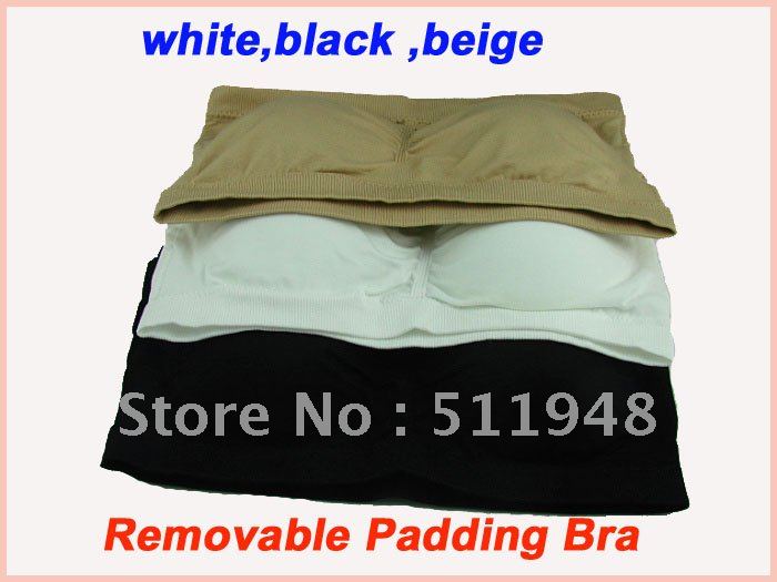 120pcs/lot Seamless Tube top Bra Bandeau bra tops with removable pads black/white/beige(OPP bag)