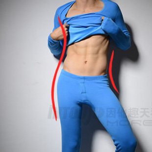 1212 intouch male plus velvet thermal underwear set 100% cotton thickening o-neck long johns trousers