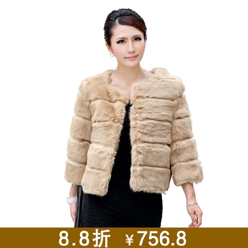 1212 winter women's o-neck rabbit fur short design fur coat