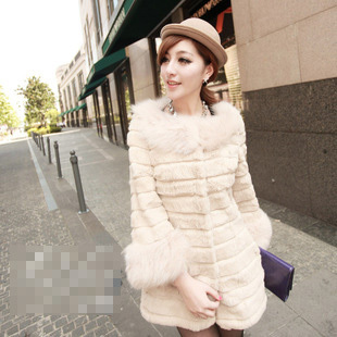 12120220 / 2012 Medium-long Rabbit Women Winter Fur Coat Lady Fashion Fur coat Free shipping