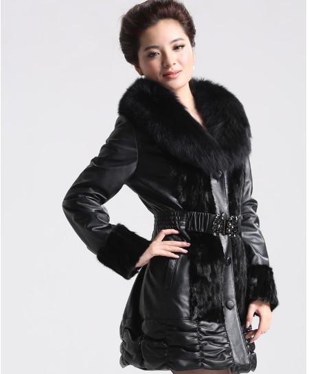 1213 fur fight mink fox fur rabbit fur sheepskin genuine leather medium-long outerwear 36