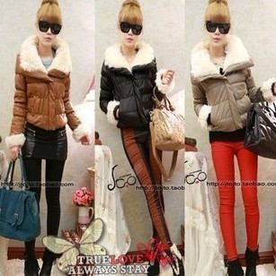 122 winter big turn-down collar sweet short wadded jacket