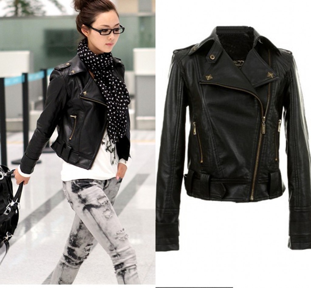 1230 rivet casual turn-down collar leather clothing