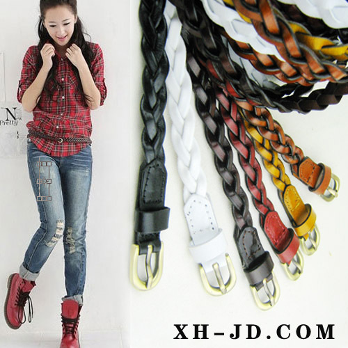 123p genuine leather strap single-circle knitted fashion all-match belt vintage female