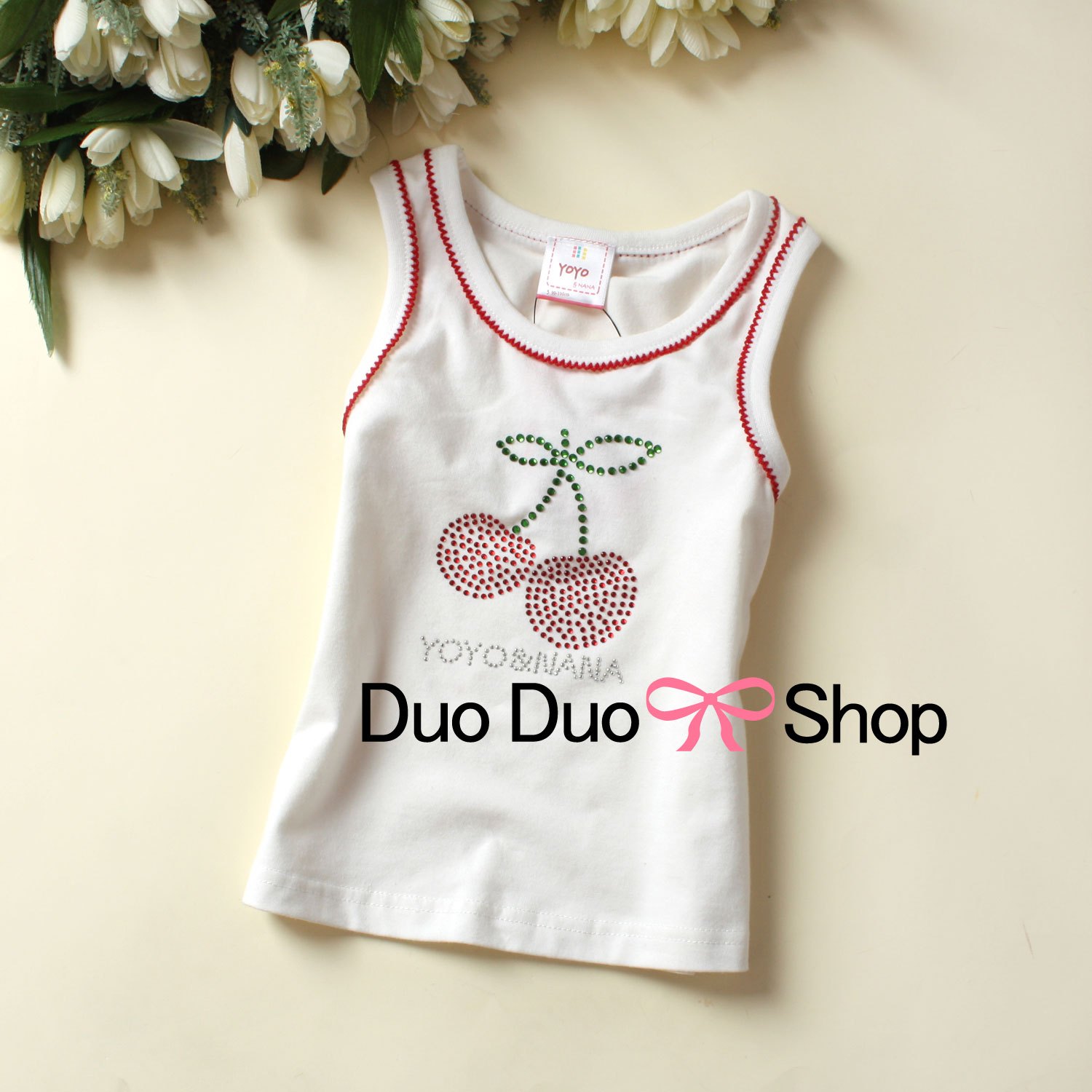 1260 yoyonana girls summer clothing sweet cherry rhinestone pasted baby vest child