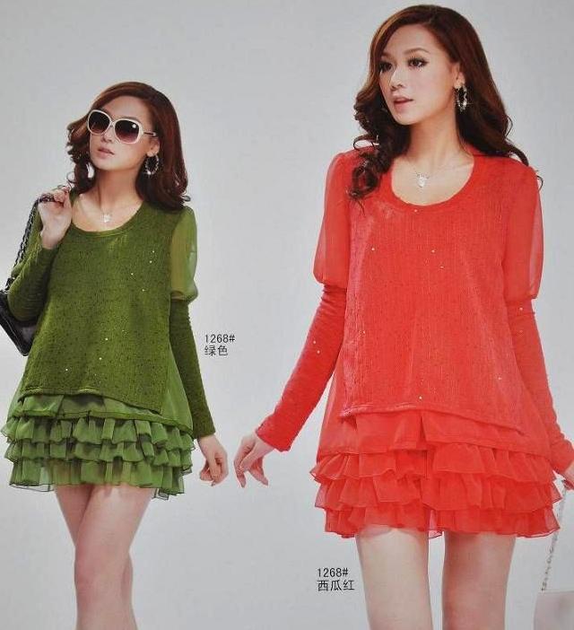 1268  Free shipping gorgeous 2013 spring new Fashion ruffle stunning chiffon ruffle Long sleeve mini dress women dresses