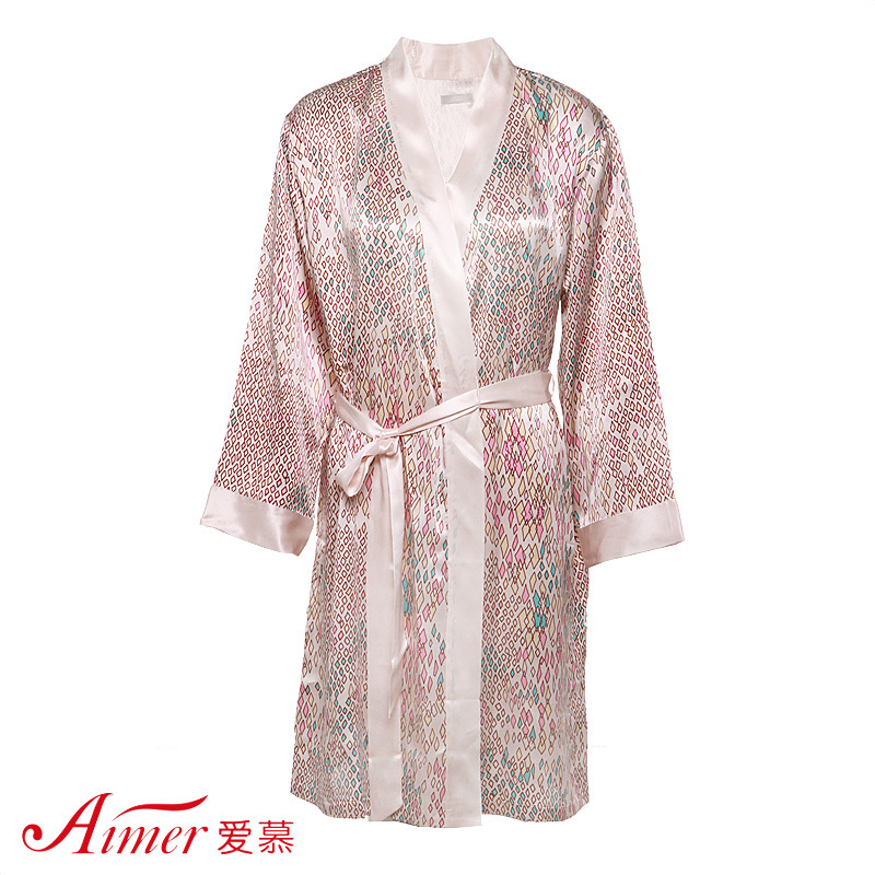 1280 adorer new arrival sleepwear square grid print silk robe am48a41