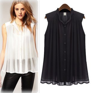 [1297]Free Shipping 2011 new sleeveless lady shirt brand shirt fashion chiffon shirts Wholesale &Retail size