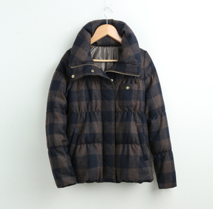 12few12035 casual check woolen down coat t