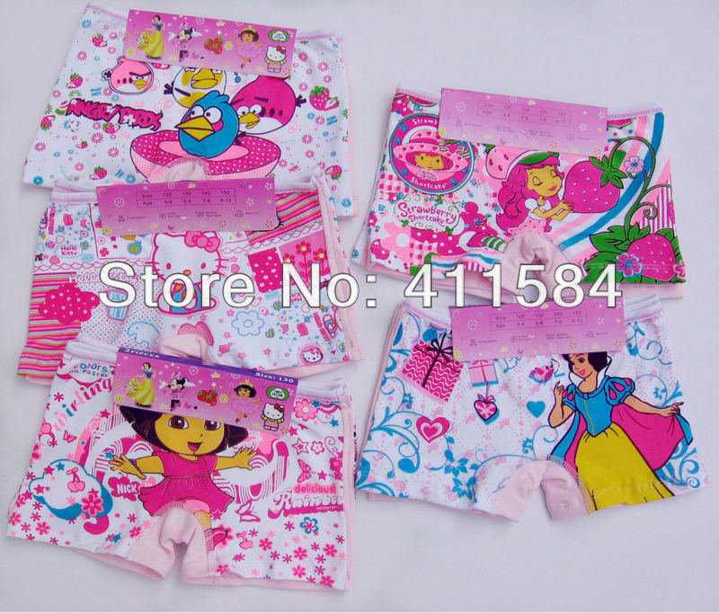 12pcs/lot  Snow White kitty  Cat  Barbie Minnie  dora Children's underpants Girl Boyleg for girls design random mixing